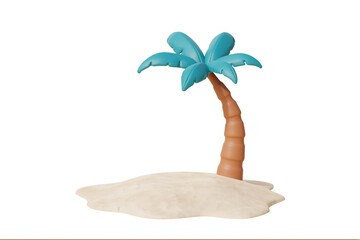 3d Coconut tree, Summer tropical sand beach on a sunny day. Summer vacation. 3d rendering.