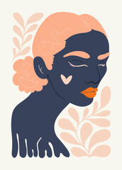 Floral abstract elements. Botanical composition. Modern trendy Matisse minimal style. Floral poster, girls, fashion invite. Vector arrangements for greeting card or invitation design