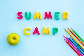 Words Summer Camp made from colorful letters. Summer kids vacation concept