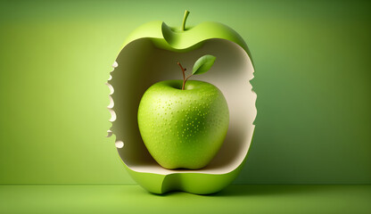 3d abstract torn background concept art with green 3d apple. For nanner, posters and other design. Generative AI