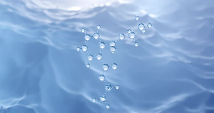 Diethyl phthalate molecule, rotating 3D model of phthalate&nbsp;ester under a microscope, seamless looped video, abstract molecular structure