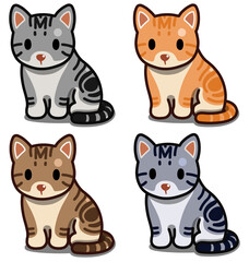 アメリカンショートヘアのデフォルメイラスト【おすわりセット】