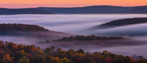 Digital Illustrations of the Ozark Mountains in Arkansas during the early morning hours. 