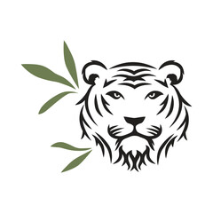 tiger and bamboo leaves, vector illustration 