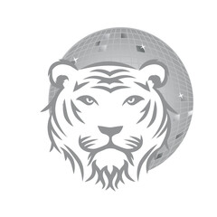 disco ball and tiger, vector illustration 