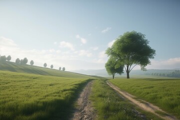 Fototapeta na wymiar A minimalist landscape with a peaceful countryside or rural road, Generative AI