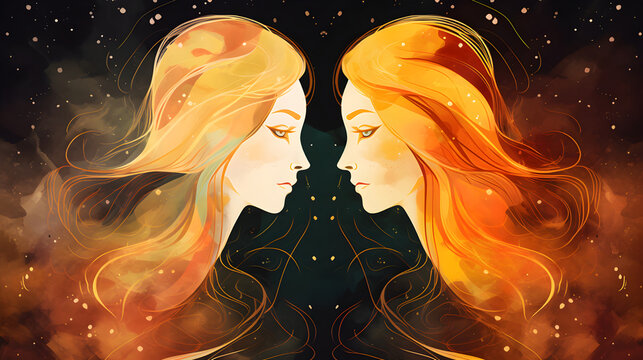 Gemini Zodiac Sign. Generative AI Illustration
