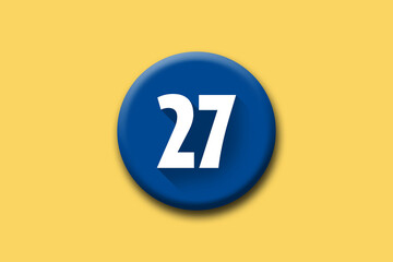 27 -  twenty-seven - number on blue button and yellow background