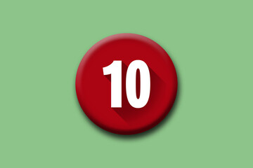 10 - ten - number on red button and green background