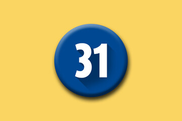 31 - thirtyone - number on blue button and yellow background