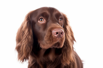 Beautiful Sussex Spaniel Dog on White Background - Highlighting the Breed's Sweet and Gentle Nature