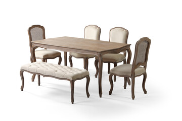 classic table and chair isolated on white background .dining table 
