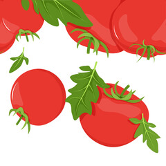 Seamless border of red tomatoes with green leaves