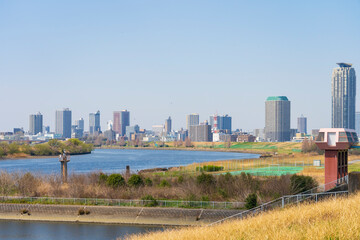 Fototapeta premium 【都市景観】荒川土手から見る川口市市街地