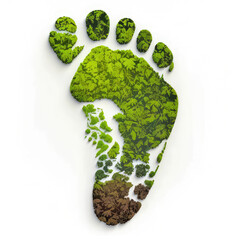 carboon footprint concept, green foot step isolated on white background , AI generated