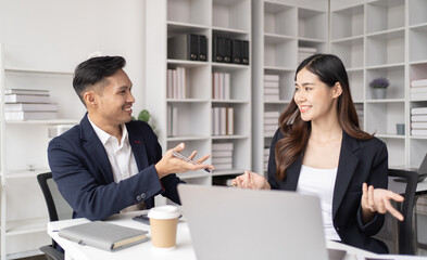 Teamwork meeting, tablet and business people in office workplace. Collaboration, technology and workers, men and or employees with touchscreen planning sales, research or financial strategy in company