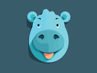 Cute Hippo: A High-Resolution Simple Illustration of a Playful Gray Hippo with a Cyan Tongue