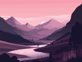 Fototapeta na wymiar Purple Passes: A Graphic Landscape in Bold Tones 
