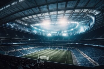 Fototapeta na wymiar Inside of modern football stadium, generative AI