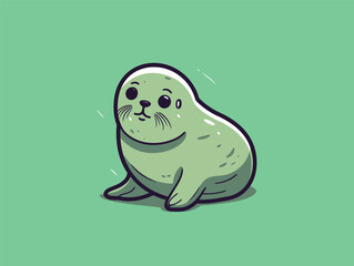 Cute Seal: A Simple Cartoon Doodle on a Green Background
