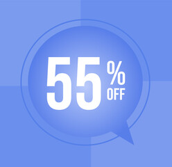 55 percent off Discount for big sales with ballon on  blue background