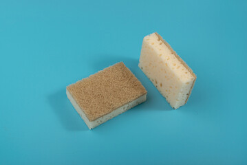 Natural Sponge on Blue, Eco Brown Sponges, Eco Friendly Hygiene Accessory, Scotch Brite Dishwasher