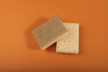 Natural Sponge on Yellow, Eco Brown Sponges, Eco Friendly Hygiene Accessory, Scotch Brite Dishwasher