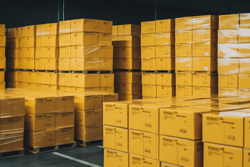 stacks of cardboard boxes for parcels stand in a warehouse. logistics and delivery concept. ai generative