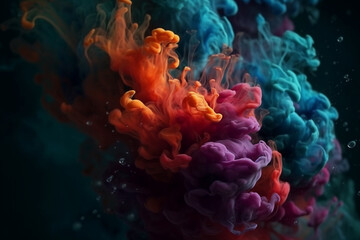 Fototapeta na wymiar Close-up abstract bright diffusion of ink underwater, macro world, volumetric. ai generative