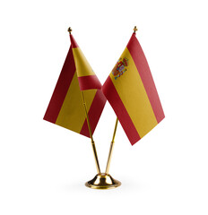 Small national flags of the Spain on a white background