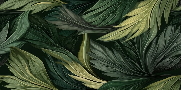 Abstract Botanical Leaves Texture Repeating Pattern Blurred Wavy Background
