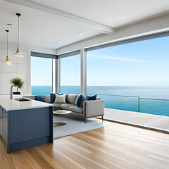 Sea side modern living interior room generated with Ai