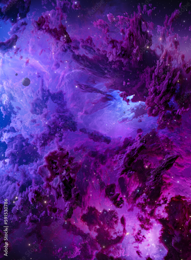 Wall mural nebula in outer space, planets and galaxy, 3d animation