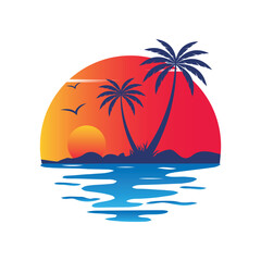 Fototapeta na wymiar Beach Logo and Summer logo template vector illustration, Template for the logo on the theme of tourism with palm trees.