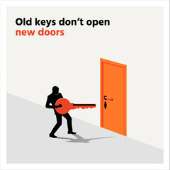 Minimal Art Showing the Old key never opening the New Door Creative Minimal art for Business, new opportunity, growth, ambition and motivation vector illustration design