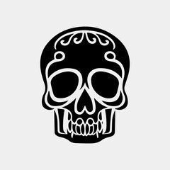Vector icon set of decorated skull - tradition in Mexico, black icons isolated on white