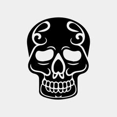 Vector icon set of decorated skull - tradition in Mexico, black icons isolated on white
