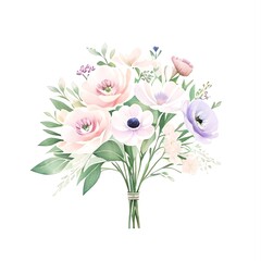Watercolor rose bouquet isolated, generative ai