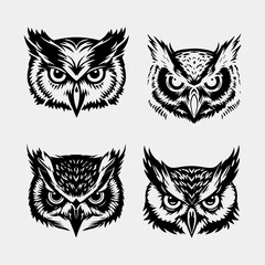 set of owl face logo vector design