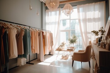 Luxury store of high-end fashion boutique clothes, shoes, and accessories, generative AI