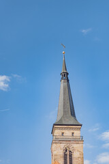 Schwabach, Turm der Kirche Stadtkirche St. Johannes und St. Martin. Schwabach, Bayern, Deutschland