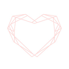 Pastel pink geometric heart.  Outline polygonal border for decoration valentine's day, wedding invitations and greeting cards. Png on transparent background, vector