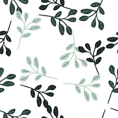 Simple branches with leaves seamless pattern. Organic endless background. Decorative forest leaf endless wallpaper.