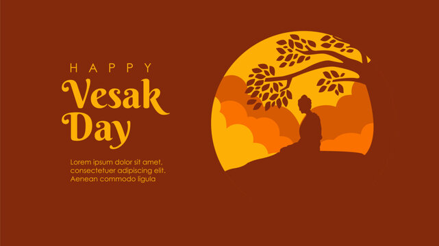 happy vesak day banner template with buddha silhouette
