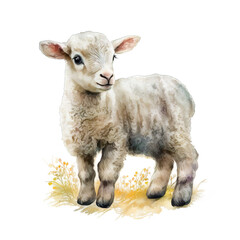 Watercolor lovely cute baby sheep with flower crown Clipart Transparent Background, PNG Generative AI