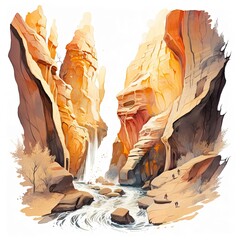 A dramatic canyon carved by a twisting river Generative Ai