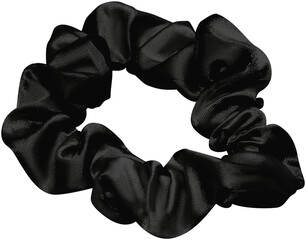 black silk scrunchie, isolated on transparent or white background, png, mockup	
