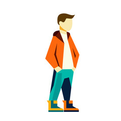 Little boy in full growth. Cartoon vector illustration in flat polygonal style