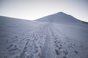 Glacier slope of Mount Ararat on the ascent early in the morning, minimalistic alpine landscape