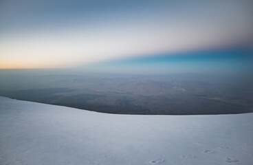 Glacier slope of Mount Ararat on the ascent early in the morning, minimalistic alpine landscape